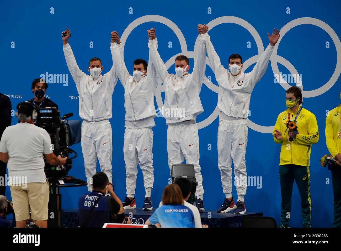 July 26, 2021, Tokyo, Japan: Gold medal relay team of Caeleb Dressel ...
