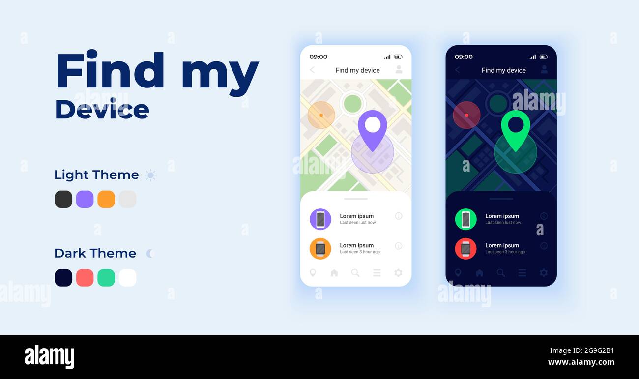 Find my device cartoon smartphone interface vector templates set Stock ...