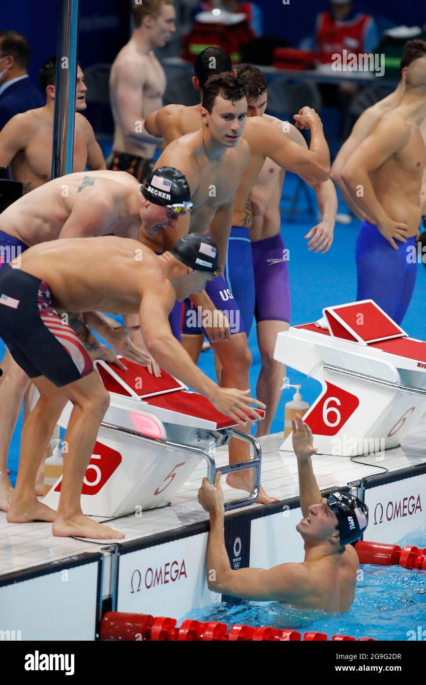 Tokyo, Japan. 26th July, 2021. Gold medal relay team of Caeleb Dressel