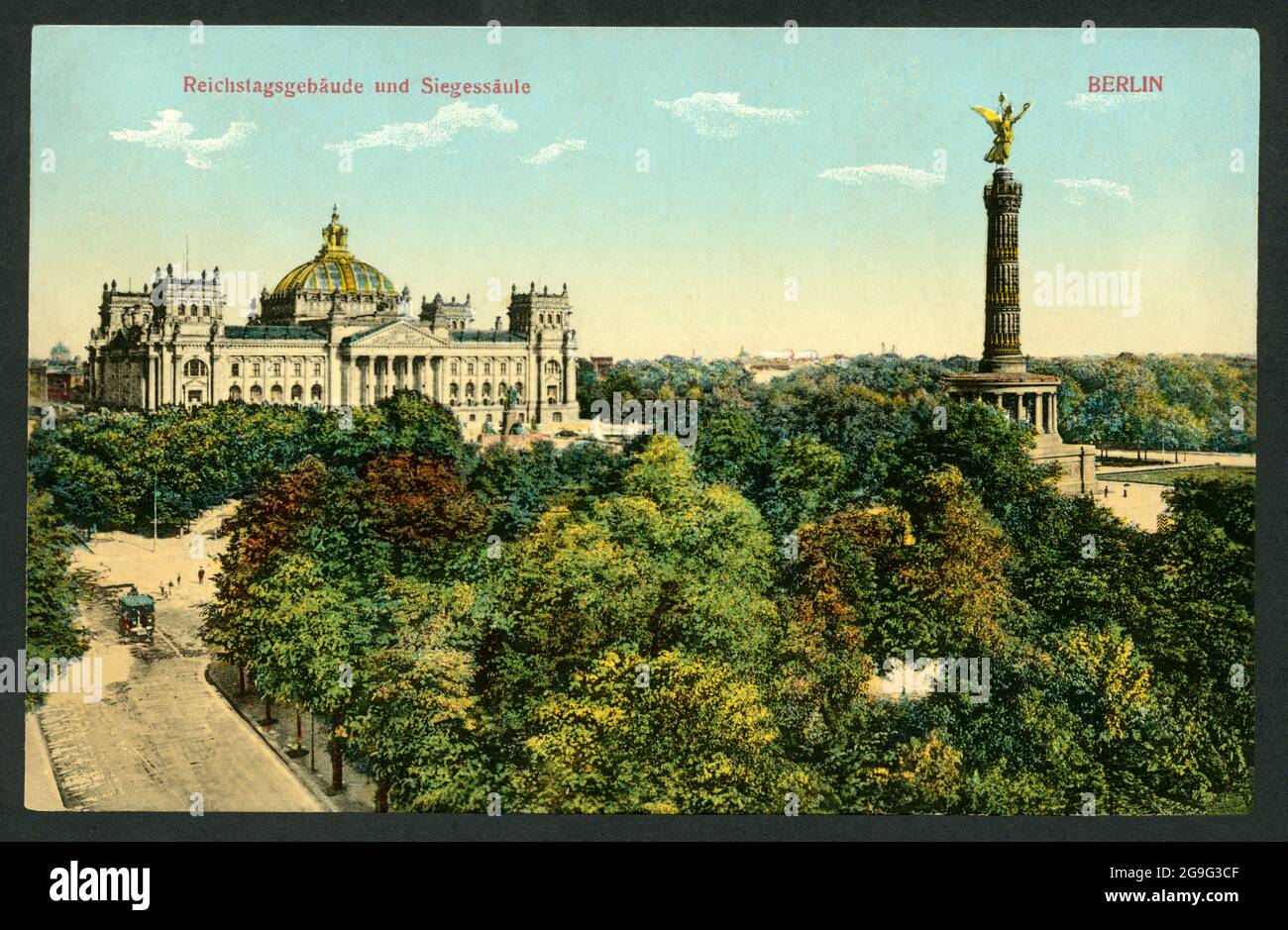 geography / travel, Germany, Berlin, Reichstag building and Berlin Victory monument, postcard, ADDITIONAL-RIGHTS-CLEARANCE-INFO-NOT-AVAILABLE Stock Photo