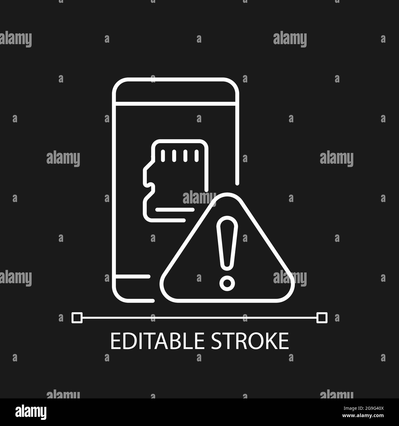 Micro SDcard not working white linear icon for dark theme Stock Vector