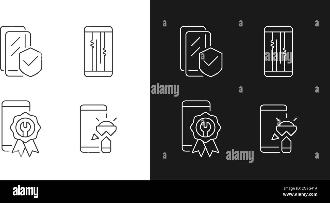Common phone breakdowns black linear icons set for dark and light mode Stock Vector