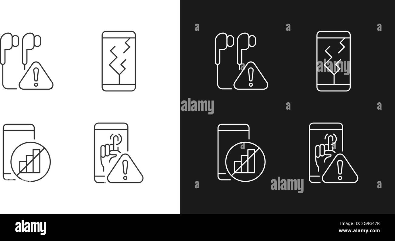Smartphone breakdowns black linear icons set for dark and light mode Stock Vector