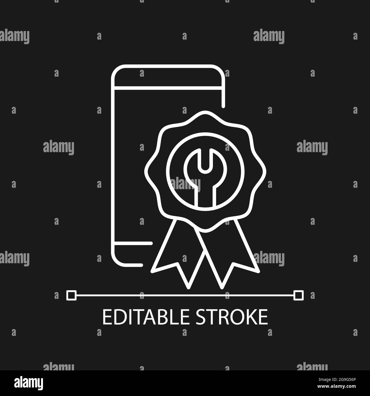 Certified repairs white linear icon for dark theme Stock Vector