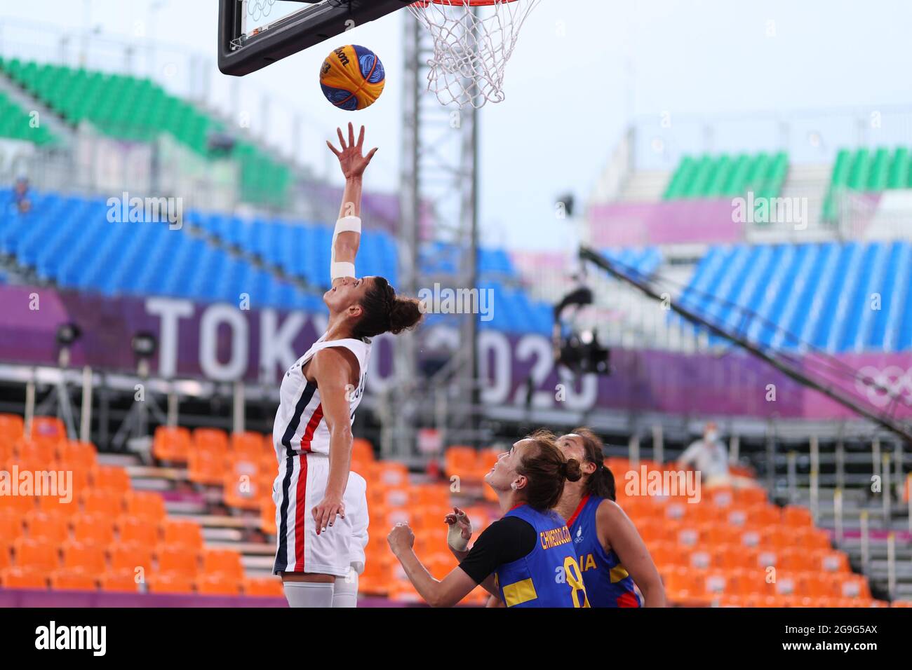 Tokyo, Japan. 26th July, 2021. Laetitia Guapo (FRA) 3x3 Basketball : Women's Pool round match between France 22-18 Mongolia during the Tokyo 2020 Olympic Games at the Aomi Urban Sports Park in Tokyo, Japan . Credit: Naoki Morita/AFLO SPORT/Alamy Live News Stock Photo