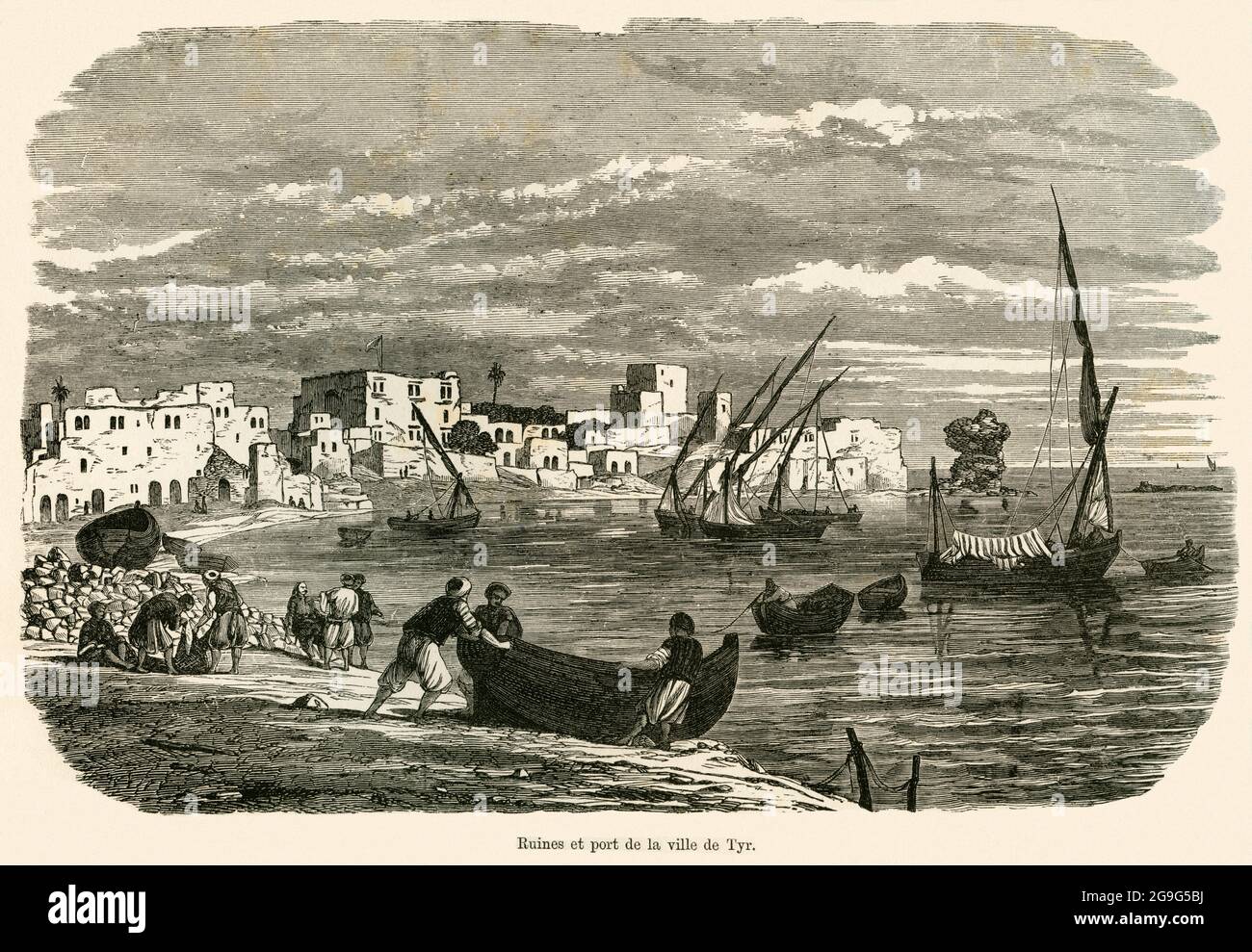 Asia, Lebanon, the ruins of Tyre, original text: Ruines et port de la ville de Tyr, ADDITIONAL-RIGHTS-CLEARANCE-INFO-NOT-AVAILABLE Stock Photo