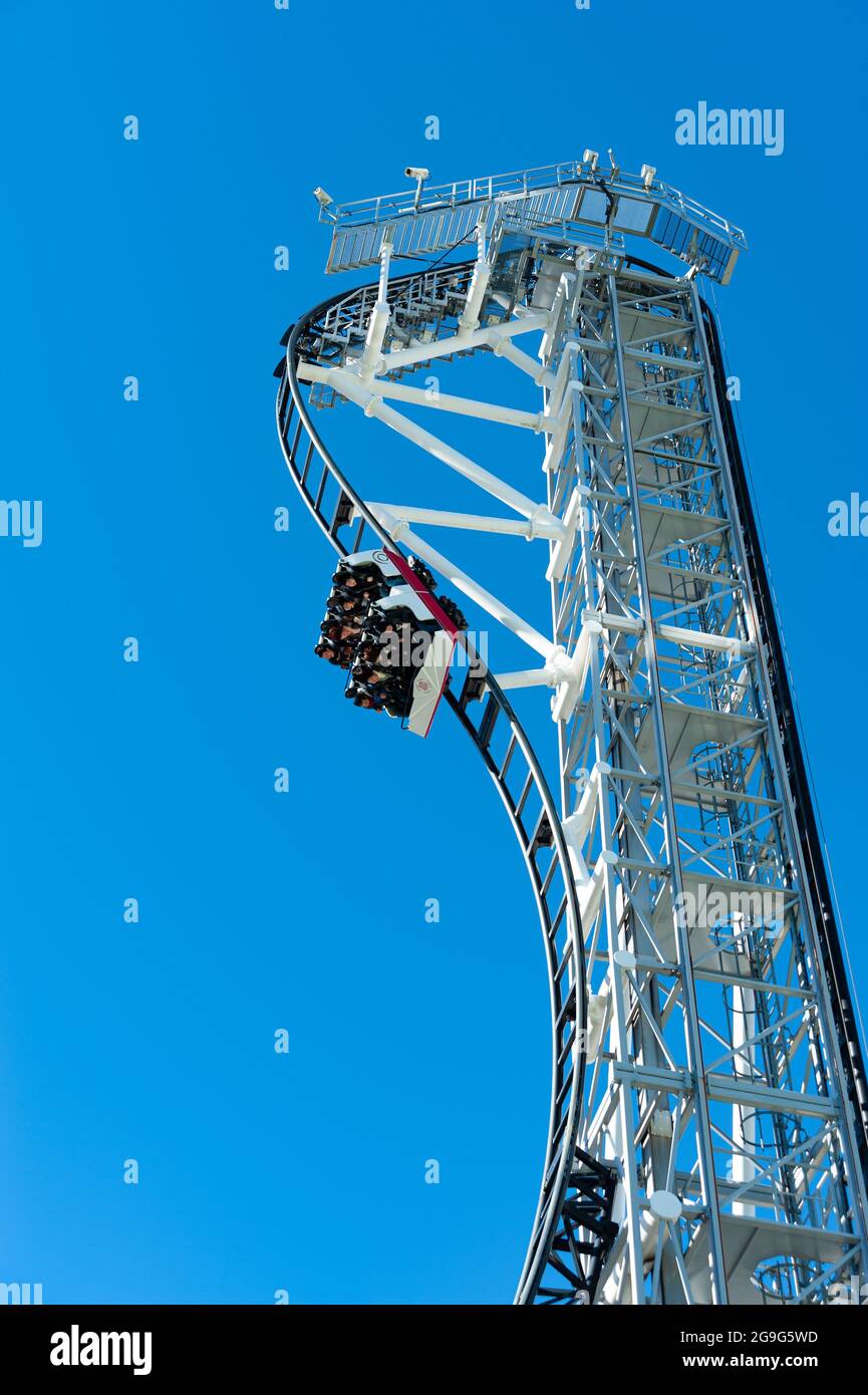 Takabisha - Steepest Roller Coaster. Background with beautiful blue sky.  Yamanashi, Japan Stock Photo - Alamy