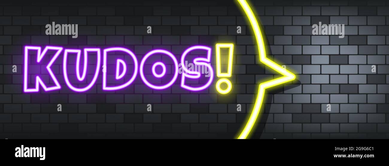 Kudos neon text on the stone background. Kudos. For business, marketing