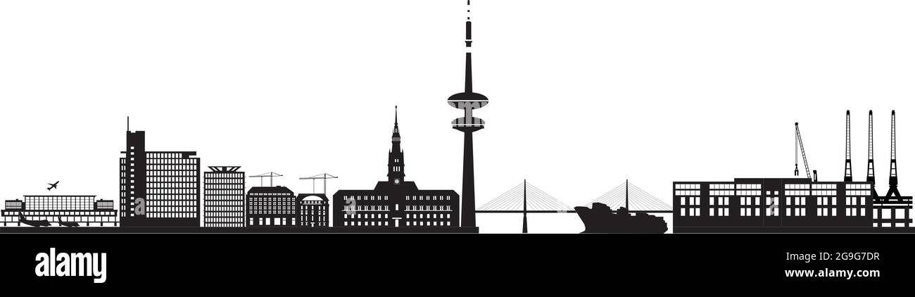 Hamburg skyline in Germany with harbor and airport Stock Vector