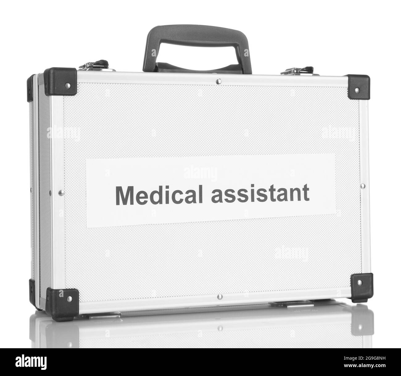 Silvery diplomat (suitcase) isolated on white Stock Photo - Alamy