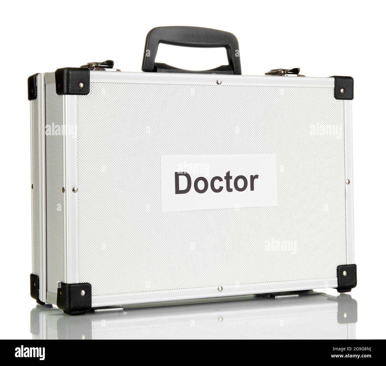 Silvery diplomat (suitcase) isolated on white Stock Photo - Alamy