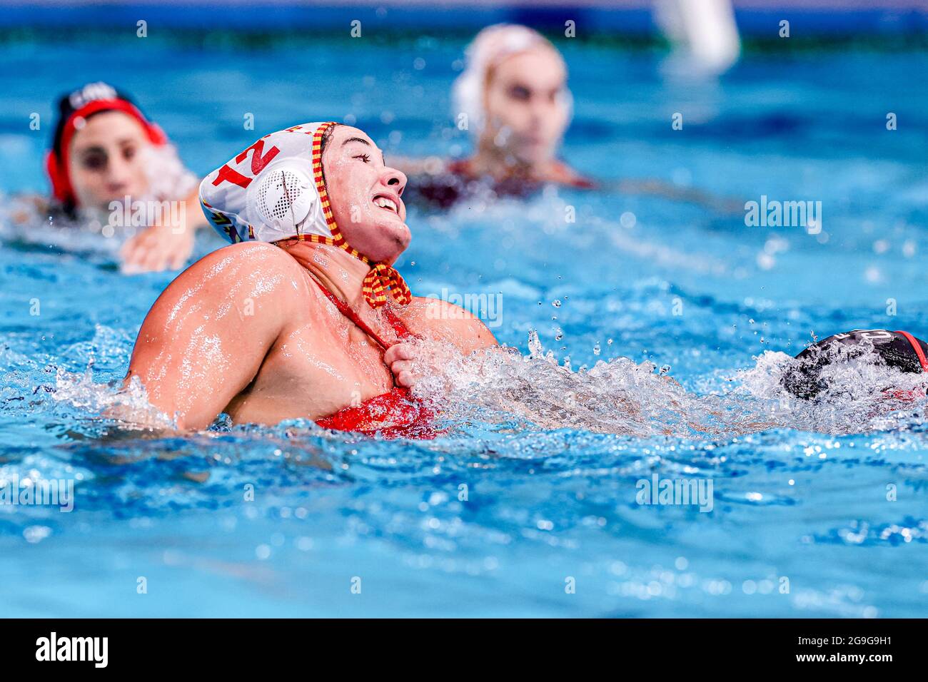 TOKYO, JAPAN - JULY 26: Paula Leiton of Spain during the Tokyo 2020 Olympic  Waterpolo Tournament Women match between Team Spain and Team Canada at  Tatsumi Waterpolo Centre on July 26, 2021
