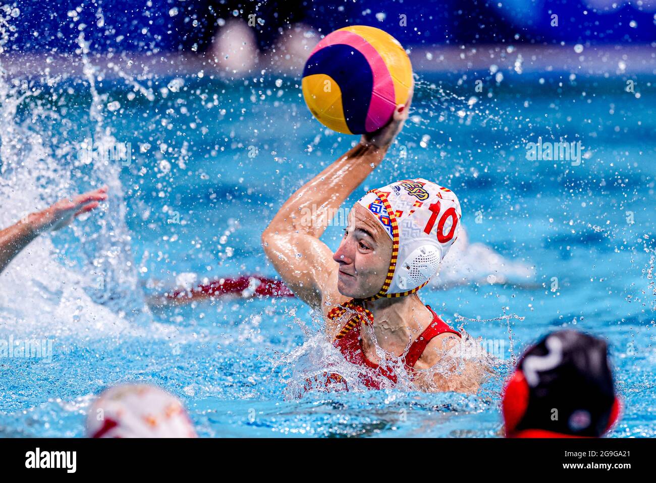 TOKYO, JAPAN - JULY 26: Roser Tarrago Aymerich of Spain during the Tokyo  2020 Olympic Waterpolo Tournament Women match between Team Spain and Team  Canada at Tatsumi Waterpolo Centre on July 26,