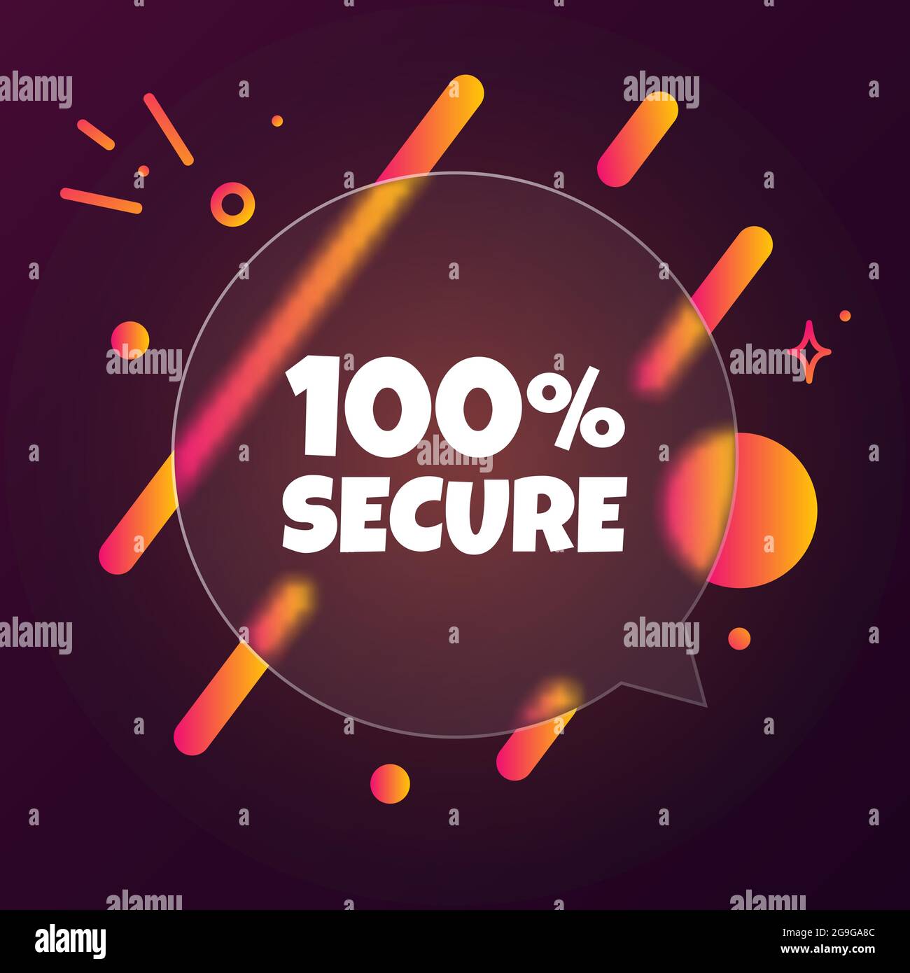 100 percent secure. Speech bubble banner with 100 percent secure text. Glassmorphism style. For business, marketing and advertising. Vector on isolate Stock Vector