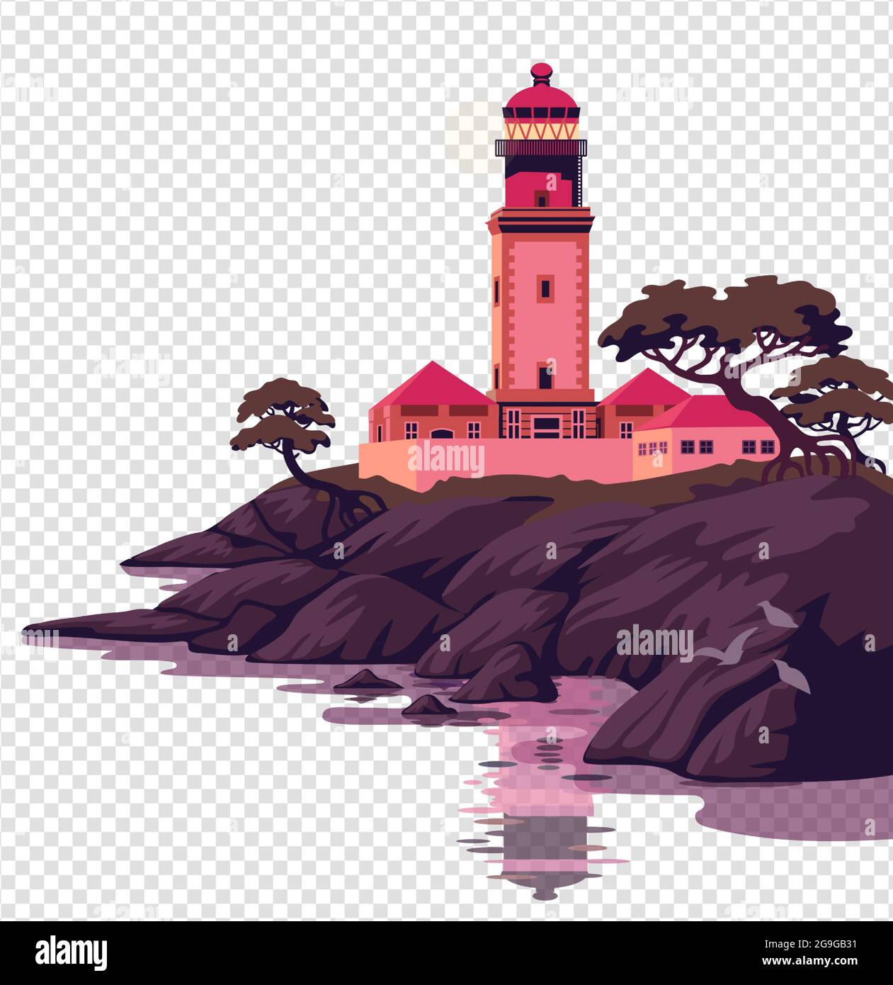 Lighthouse vector landscape. Beautiful sea landscape with a beacon on ...