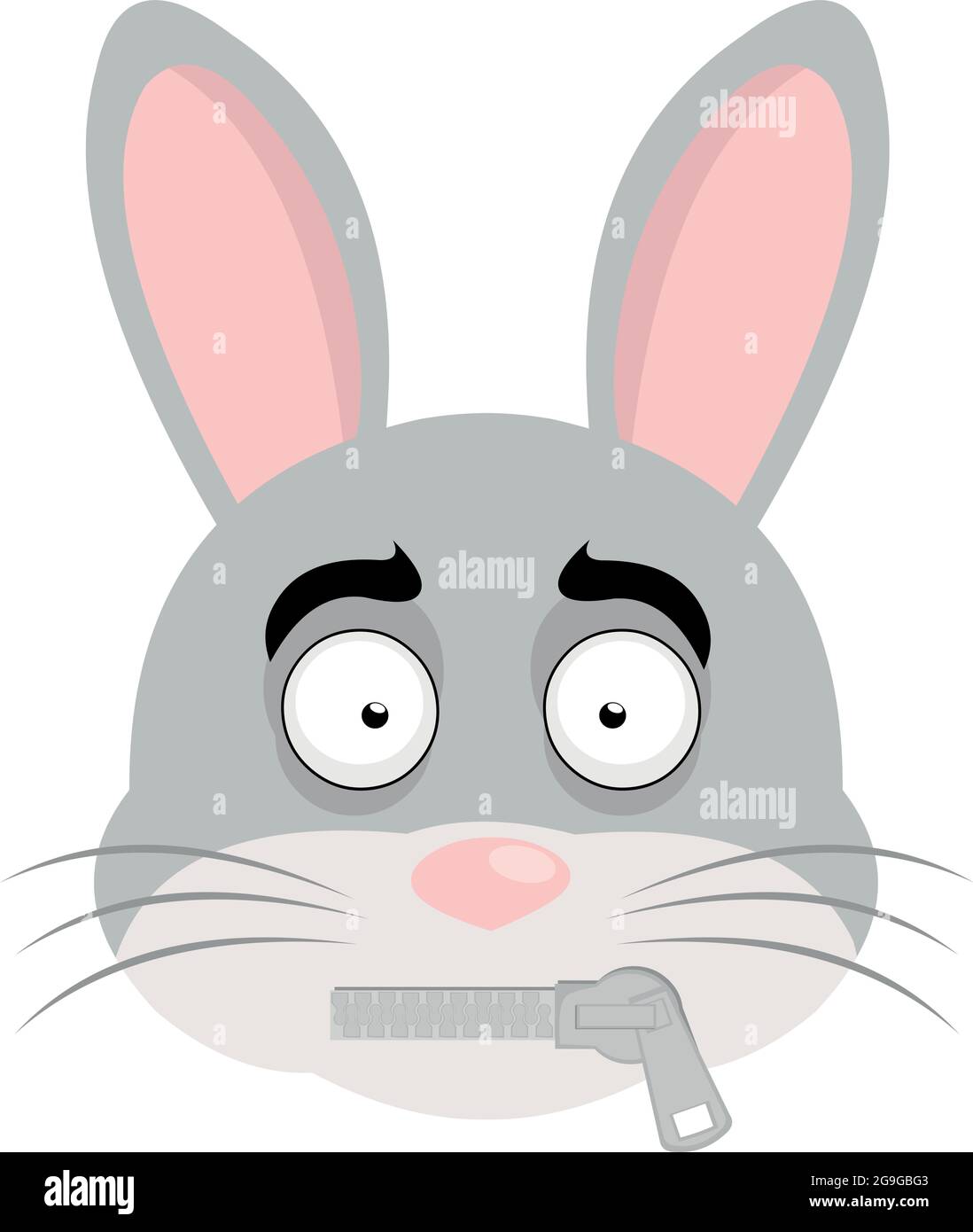 Vector illustration of cartoon rabbit face emoticon with a zipper in its mouth Stock Vector