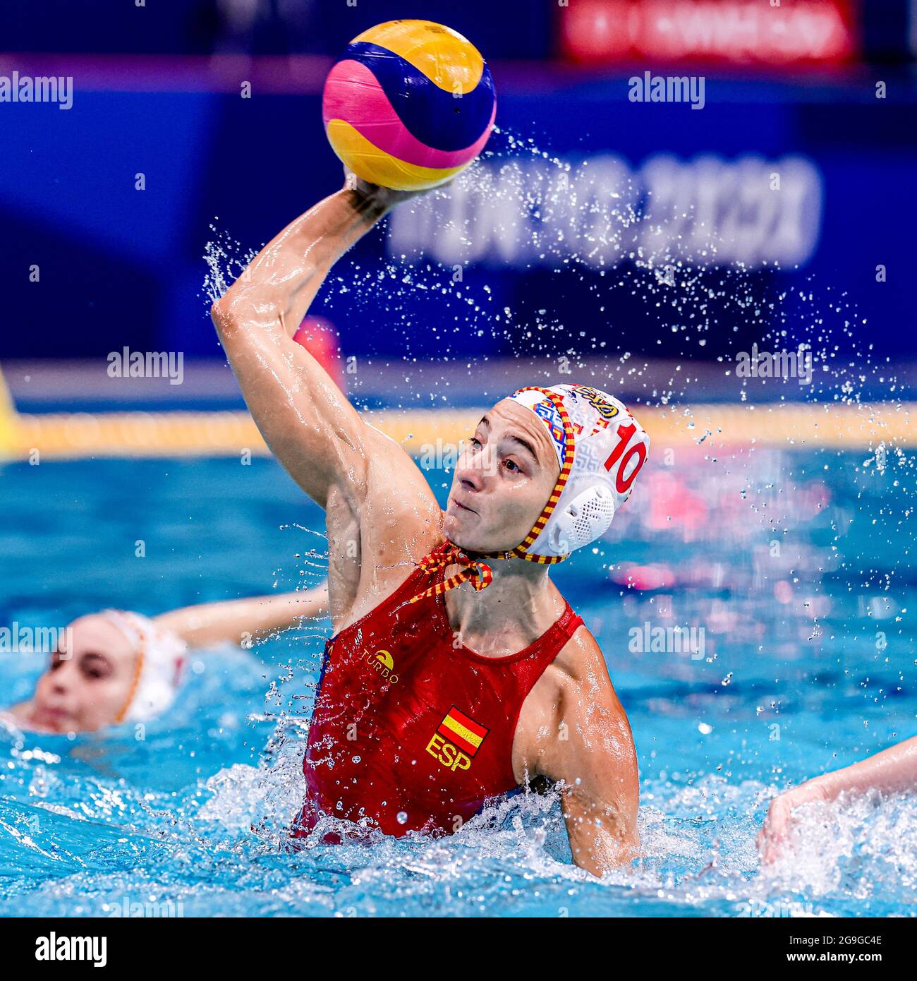 TOKYO, JAPAN - JULY 26: Roser Tarrago Aymerich of Spain during the Tokyo  2020 Olympic Waterpolo Tournament Women match between Team Spain and Team  Canada at Tatsumi Waterpolo Centre on July 26,