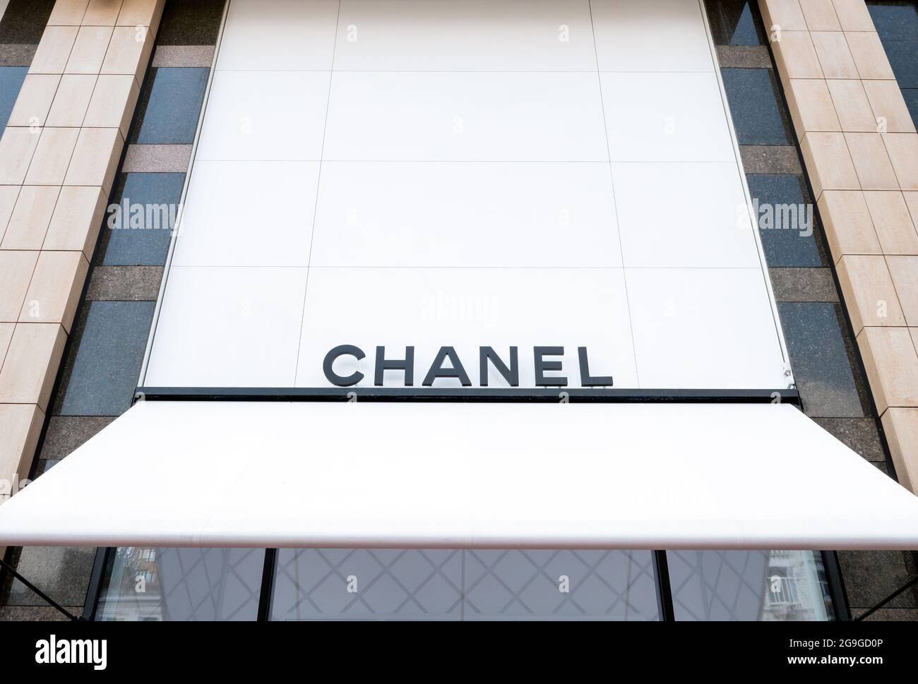 KYIV, UKRAINE - July 25, 2021. Chanel brand store entrance. Stock Photo
