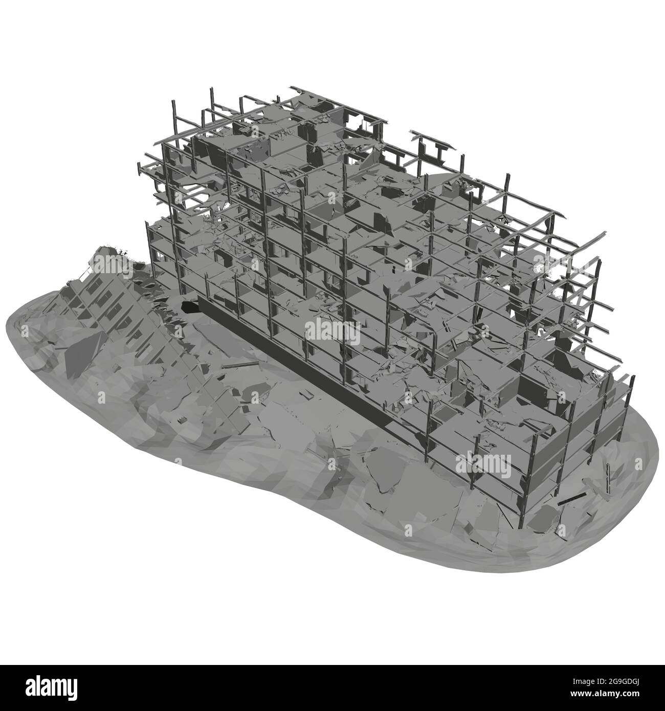 Model of a destroyed building isolated on a white background. 3D. Vector illustration. Stock Vector