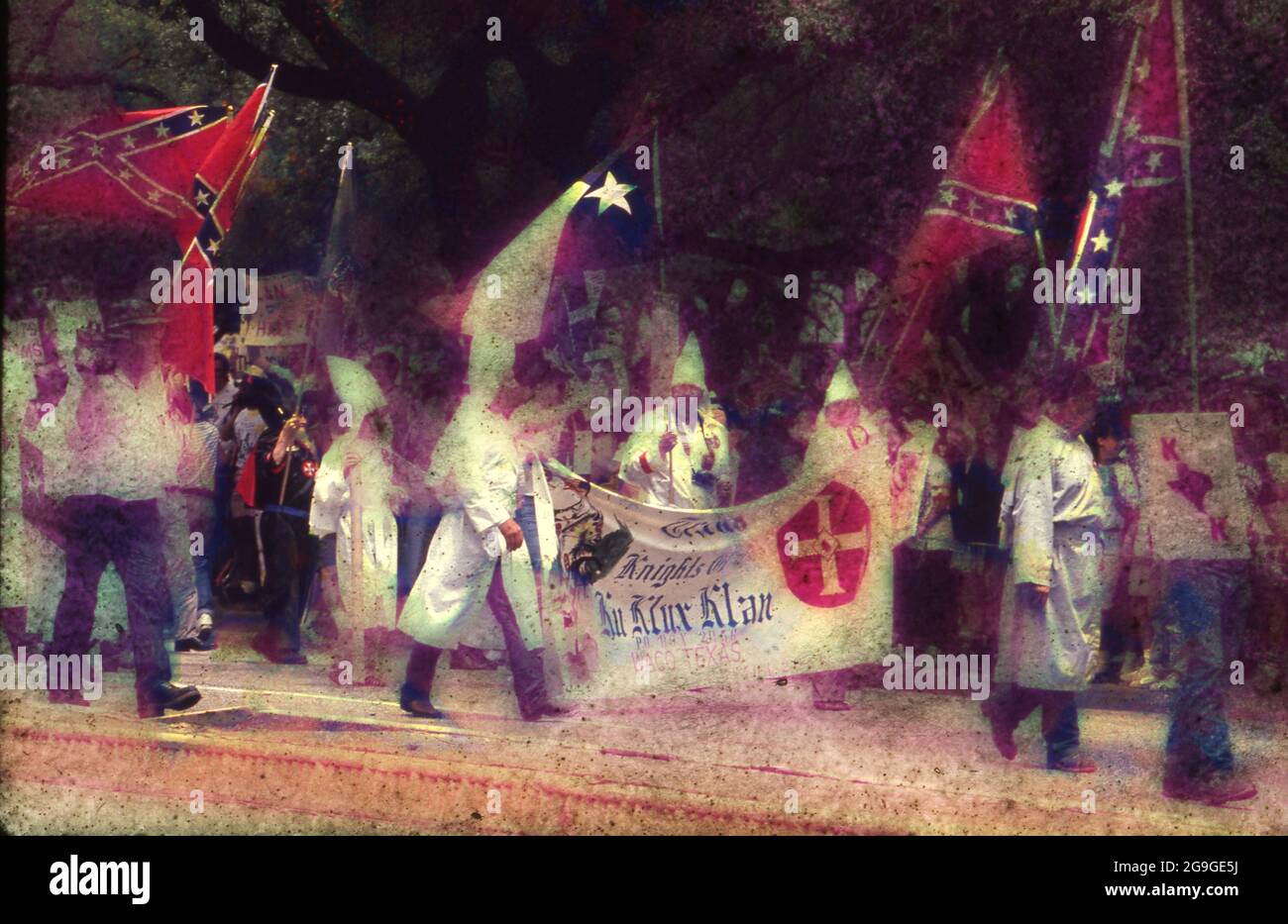 Houston, Texas USA, July 1990: Ku Klux Klan rally in downtown Houston during the G7 Economic Summit at Rice University. ©Bob Daemmrich Stock Photo