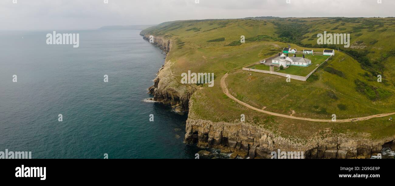 Aerial view of Anvil Point Lighthouse on the Jurassic Coast in Dorset, south west England Stock Photo