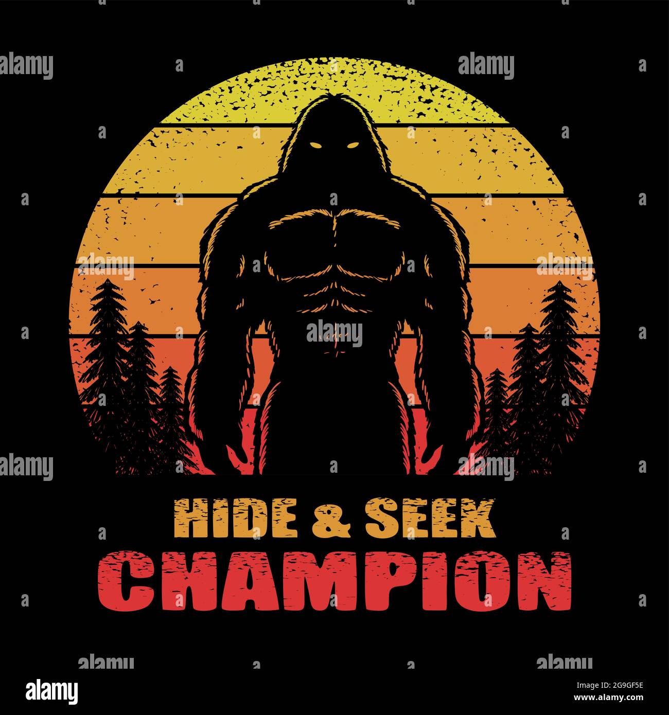 Bigfoot silhouette Retro sunset vector illustration Stock Vector