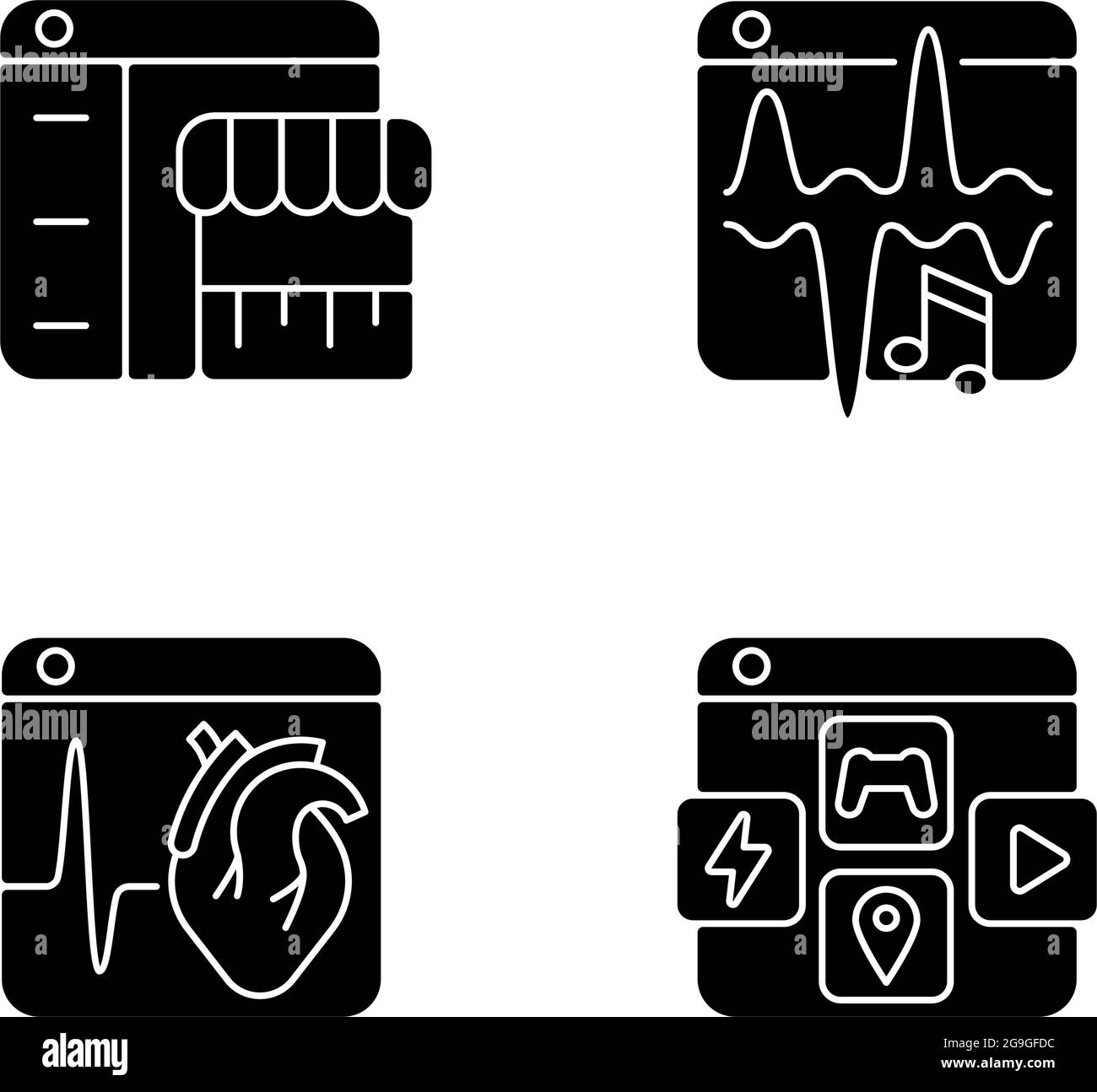 Digital services black glyph icons set on white space Stock Vector ...