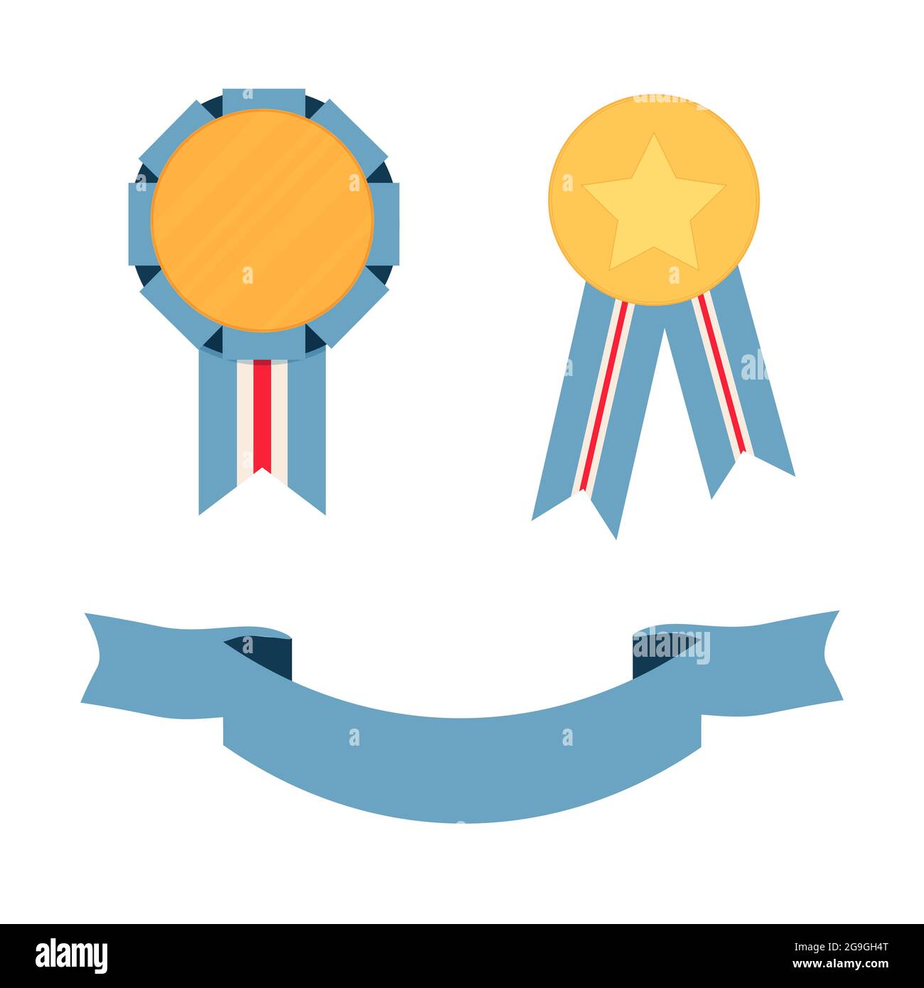 Set ribbon banner, decoration medal, symbol of award isolated on white background. Round badges, emblem. . Vector illustration Stock Vector