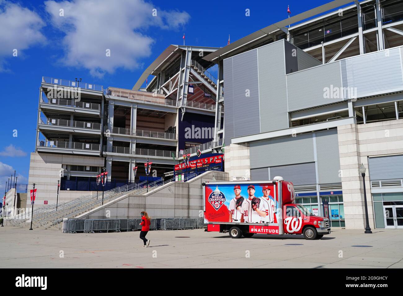 WASHINGTON, DC -2 APR 2021- View of the Nationals Park, a baseball park along the Anacostia River in the Navy Yard neighborhood of Washington, D.C. Stock Photo