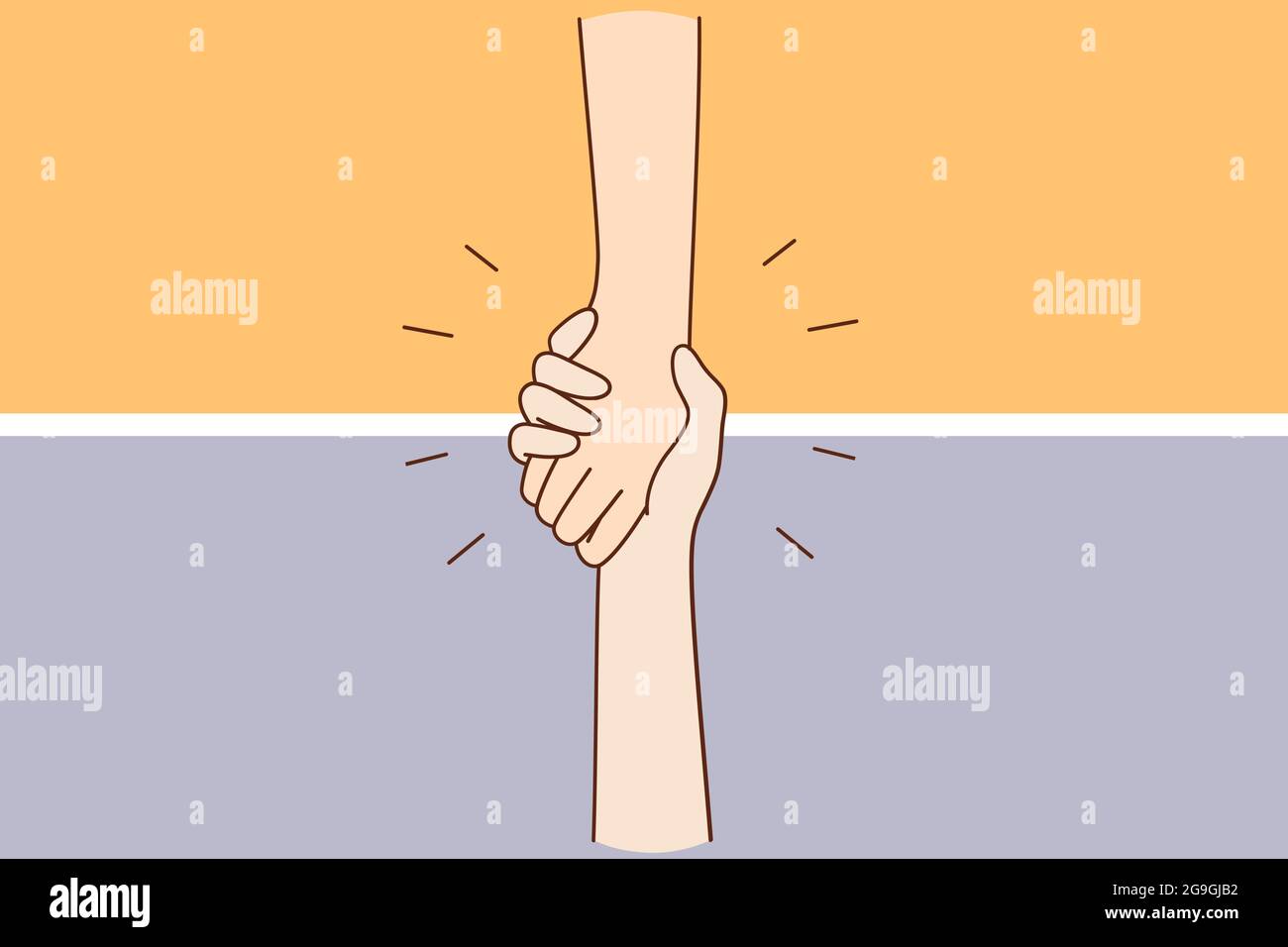 Helping hand, support, assistance concept. Hand of unrecognizable person holding another hand falling down helping supporting vector illustration  Stock Vector