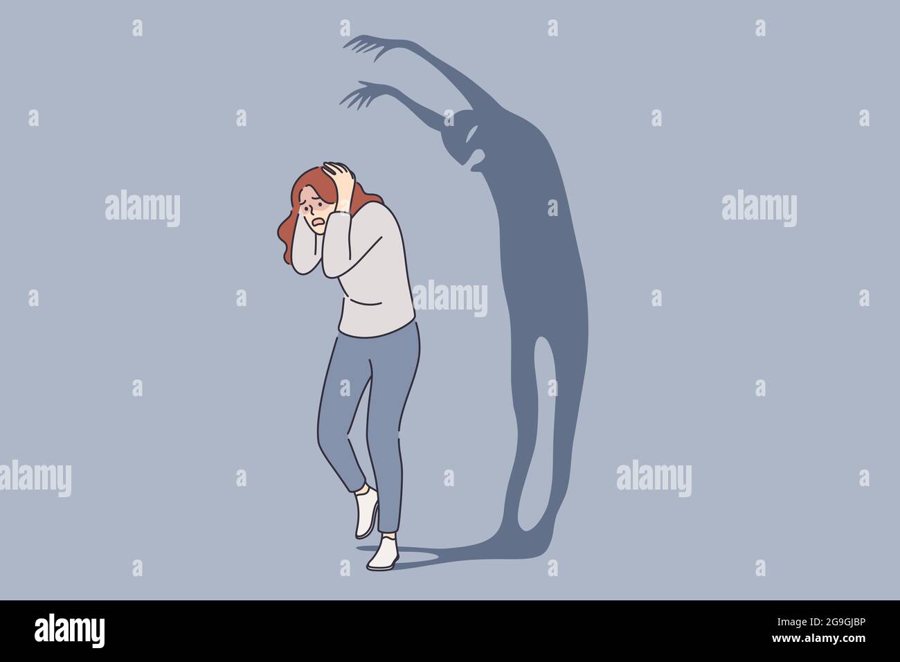 Psychology Panic Attack Phobia Frustration Concept Frightened Woman Cartoon Character