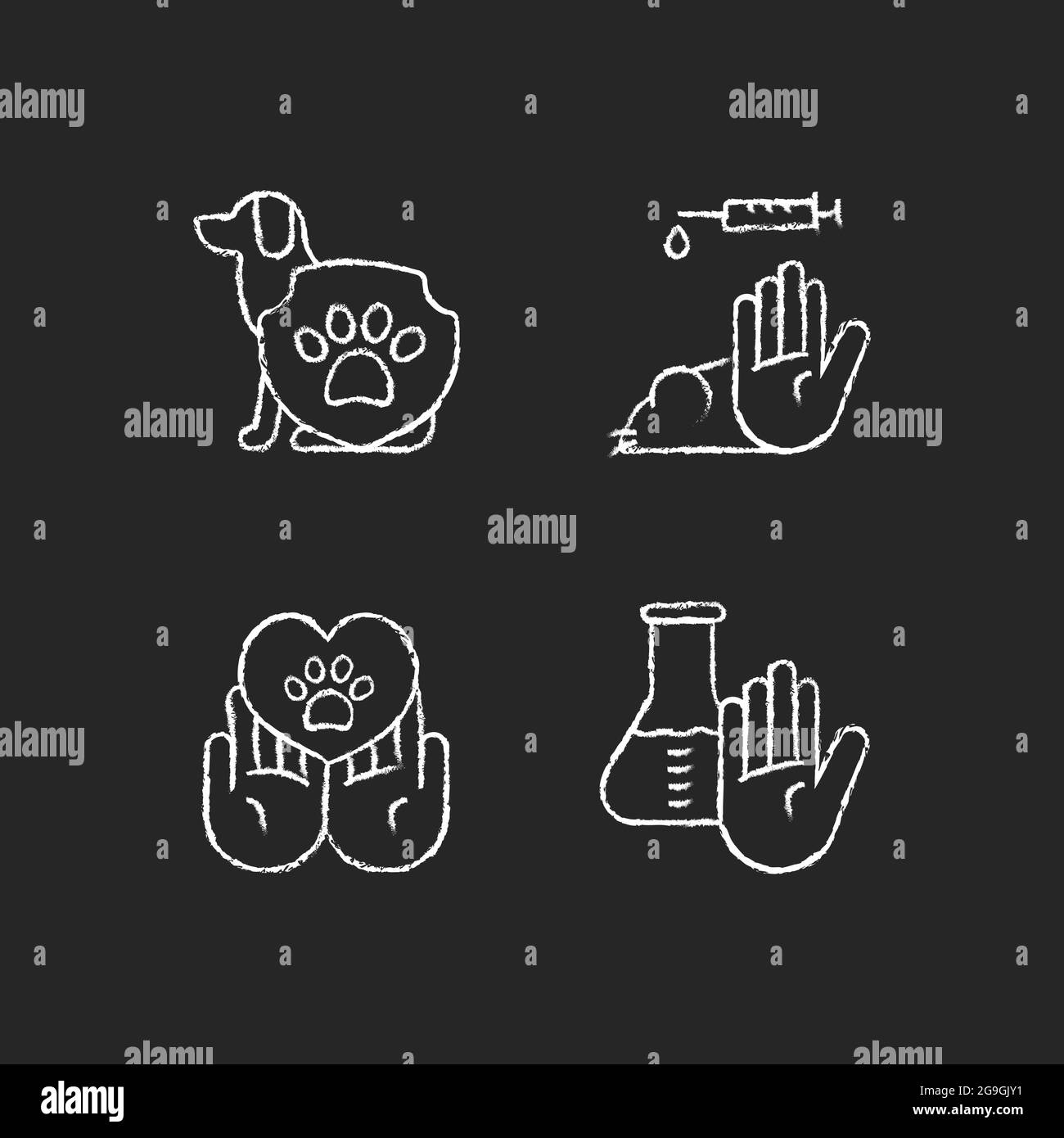 Animal testing chalk white icons set on dark background Stock Vector