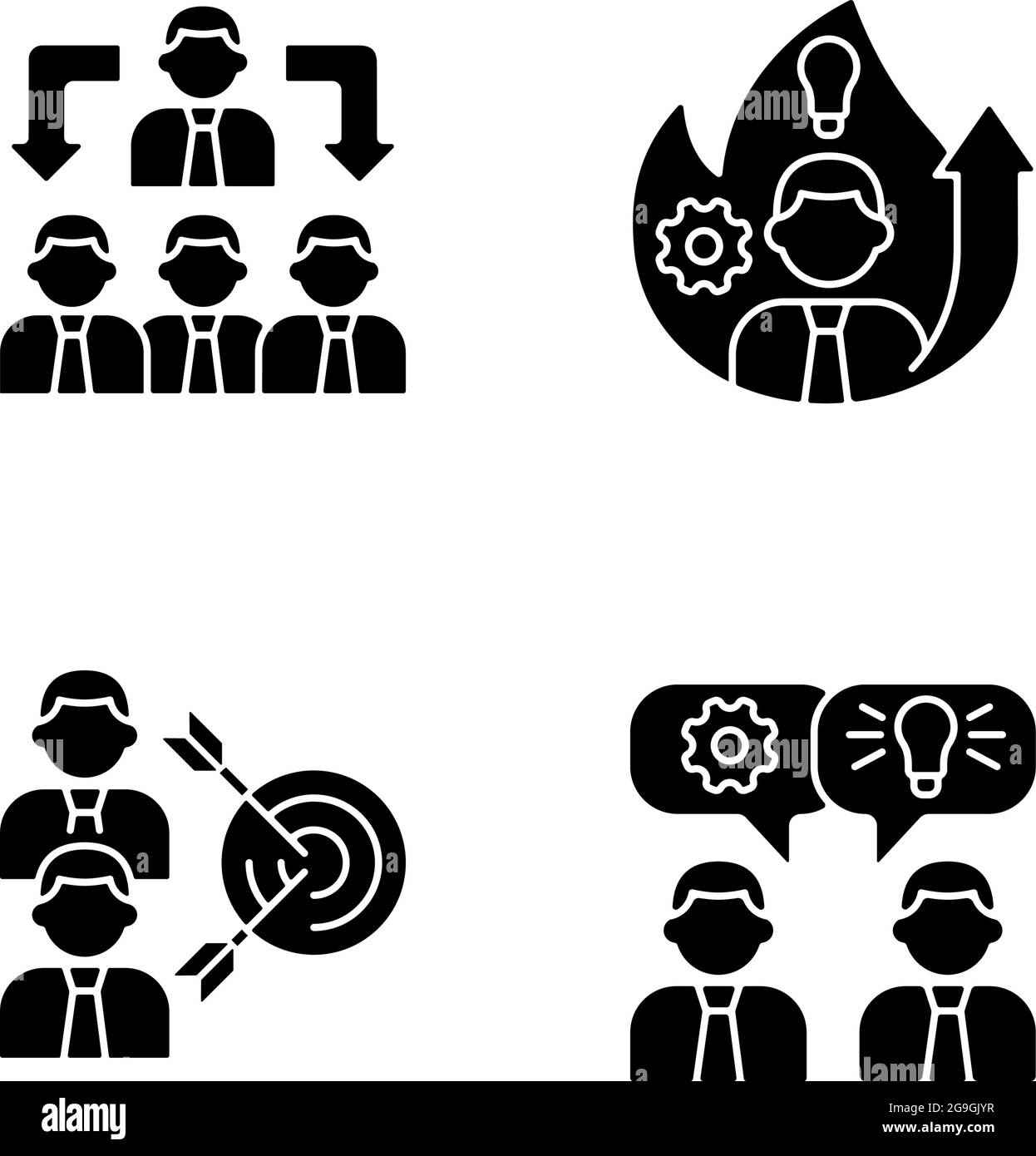 Working together black glyph icons set on white space Stock Vector ...