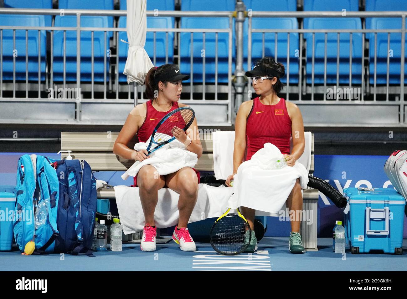 Tokyo Japan 26th July 21 Xu Yifan R Yang Zhaoxuan Of China Are Seen During The Women S Doubles Second Round Tennis Match Between Xu Yifan Yang Zhaoxuan Of China And Ashleigh Barty Storm Sanders Of