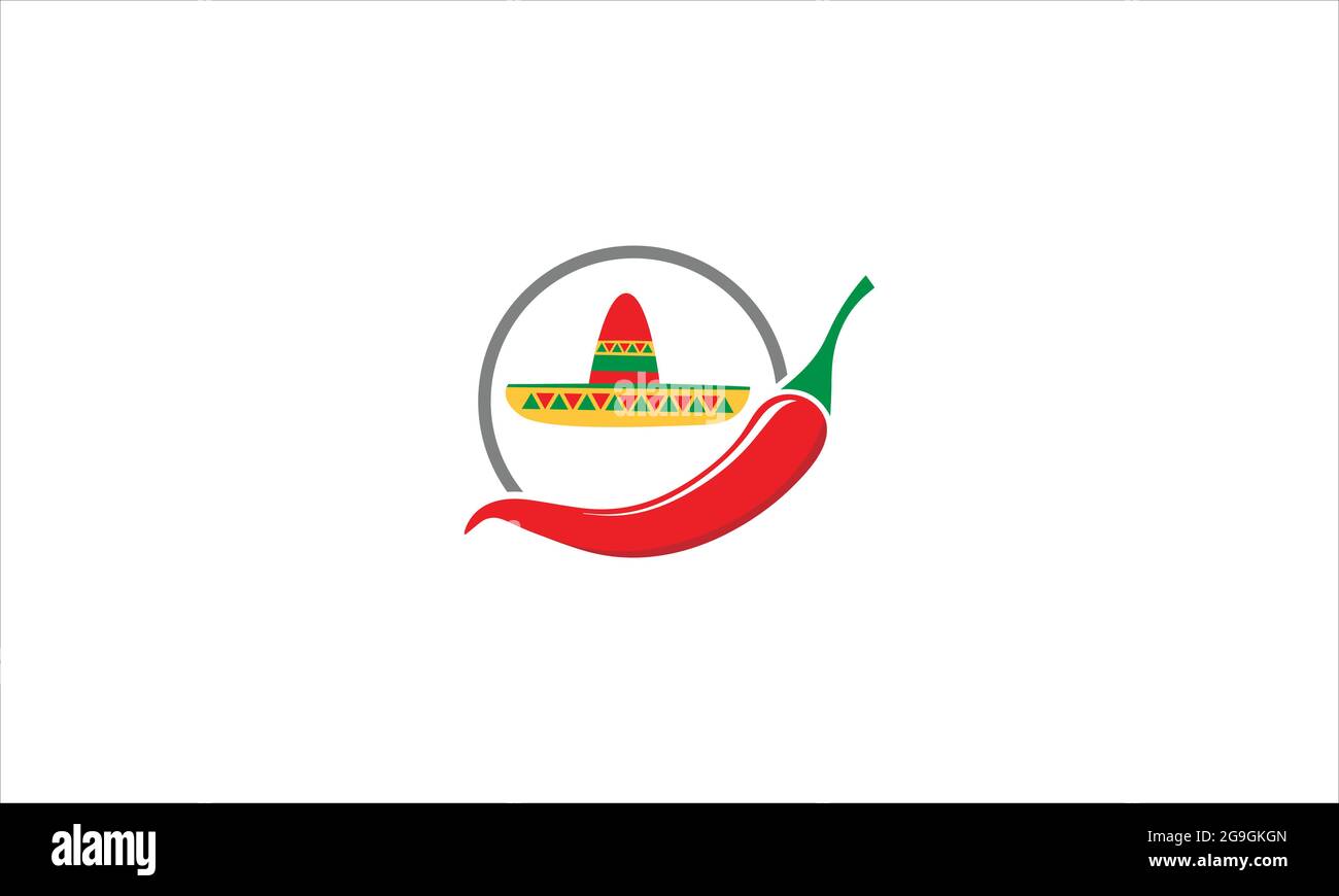 Red chili pepper with Mexican hat icon logo design illustration Stock Vector