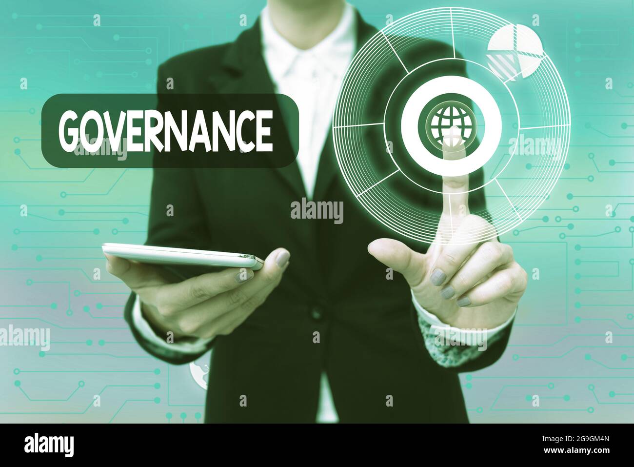 Writing displaying text Governance. Word Written on exercised in handling an economic situation in a nation Lady In Uniform Holding Phone Pressing Stock Photo