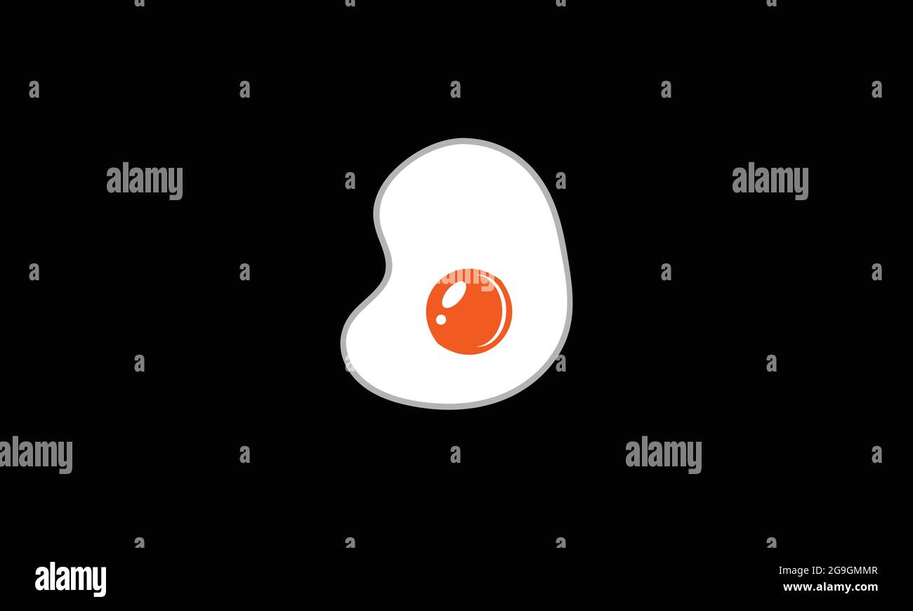 Fried egg isolated on black background. Fried egg flat icon. Fried egg close-up Stock Vector