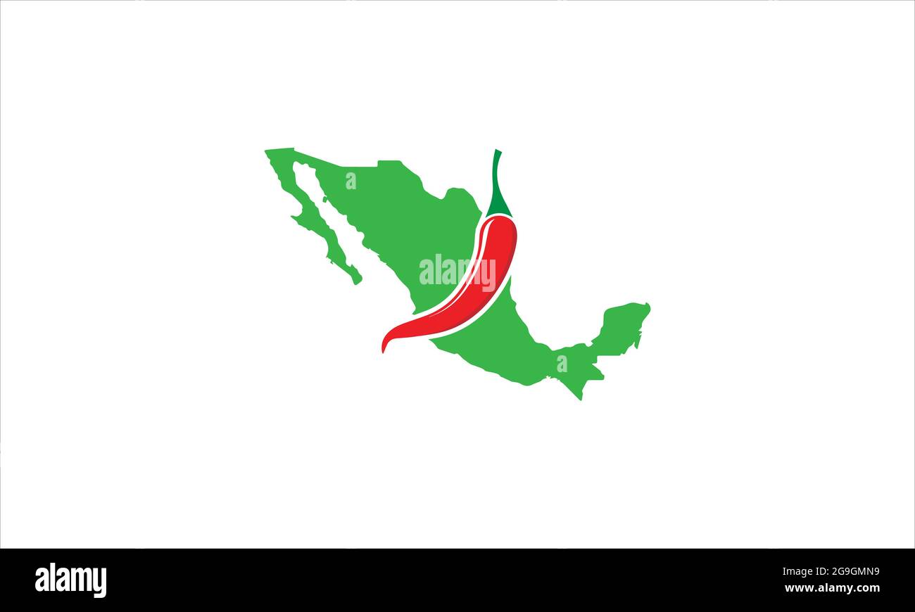 Mexican map with red chilli   icon in circle  logo design vector illustration Stock Vector
