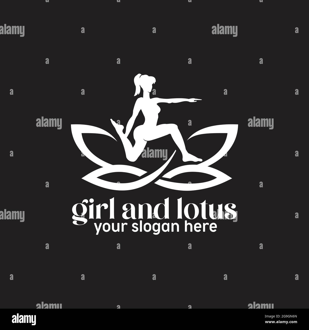 girl and lotus, woman doing gymnastics white color logo exclusive design inspiration Stock Vector