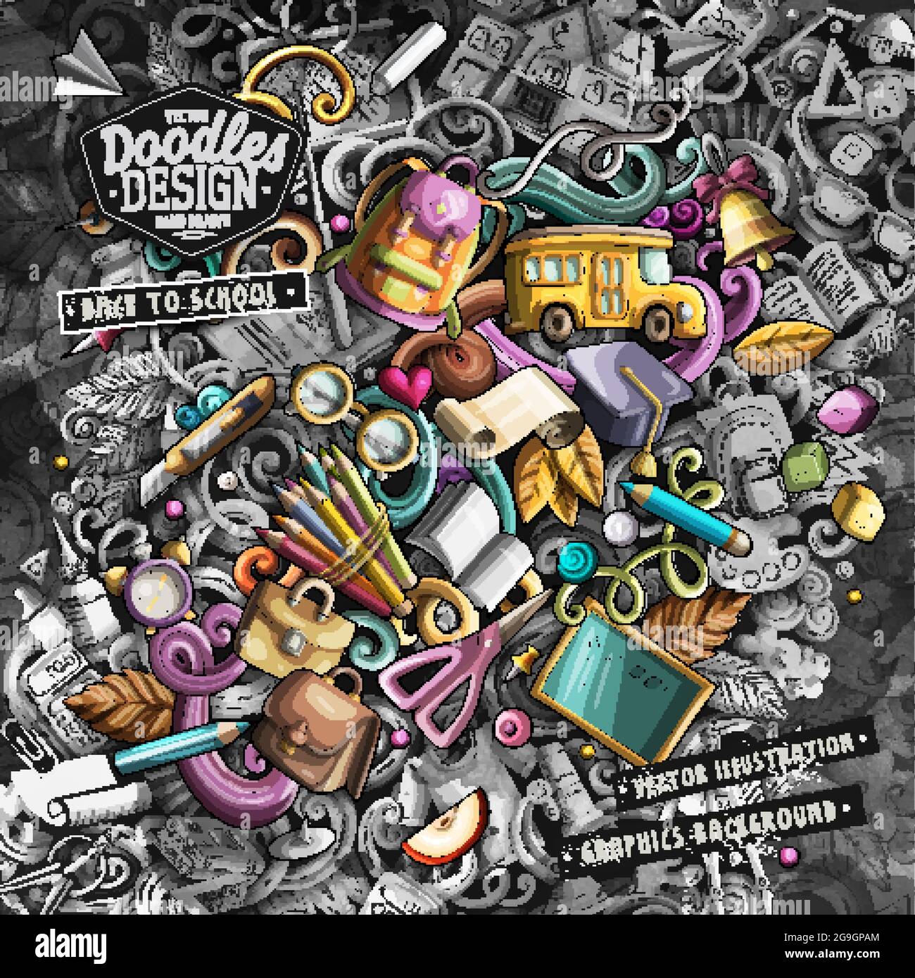 Doodles graphic Back to School vector illustration Stock Vector Image ...