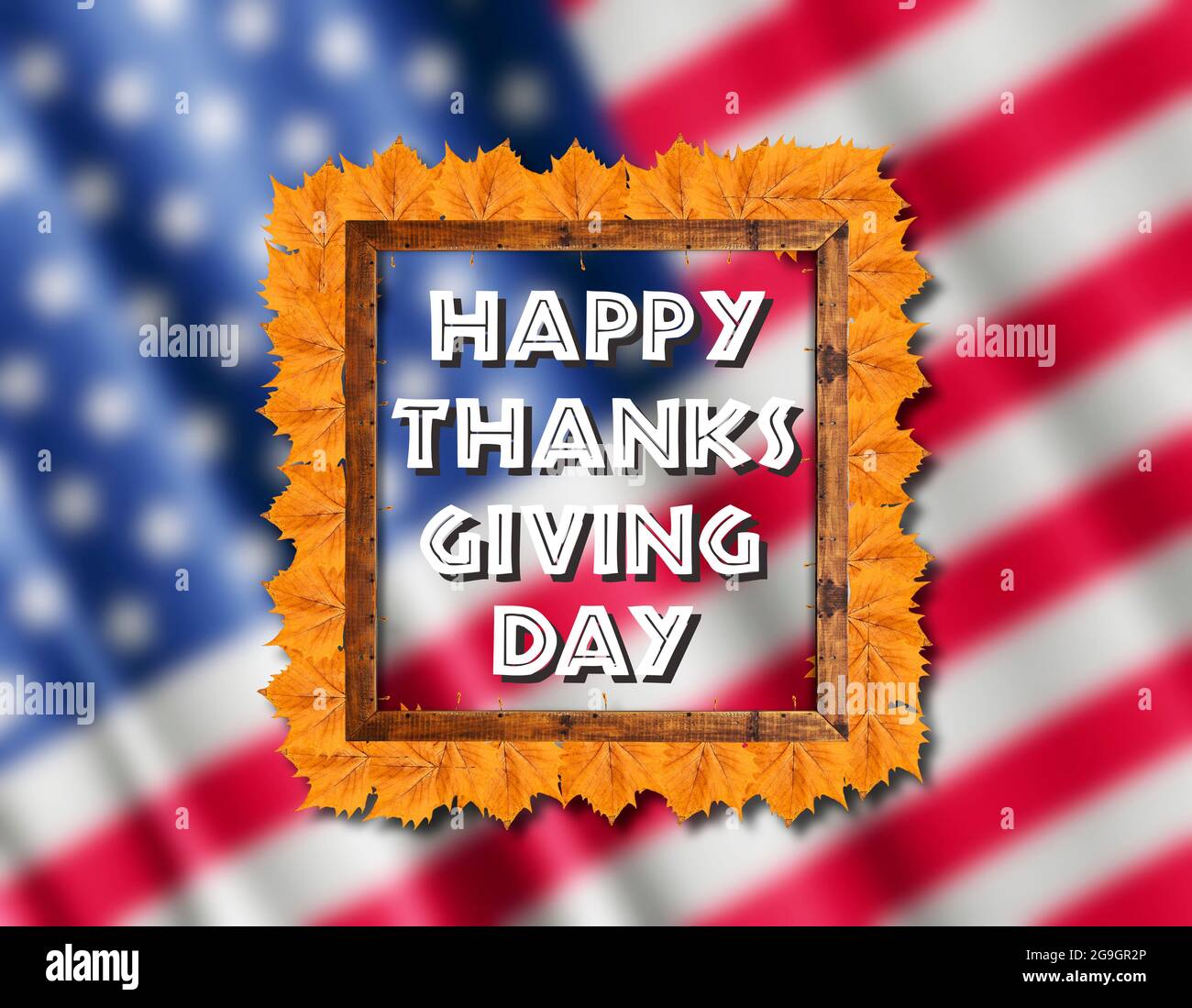 US flag and Happy thanksgiving day with yellow leaves Stock Photo Alamy