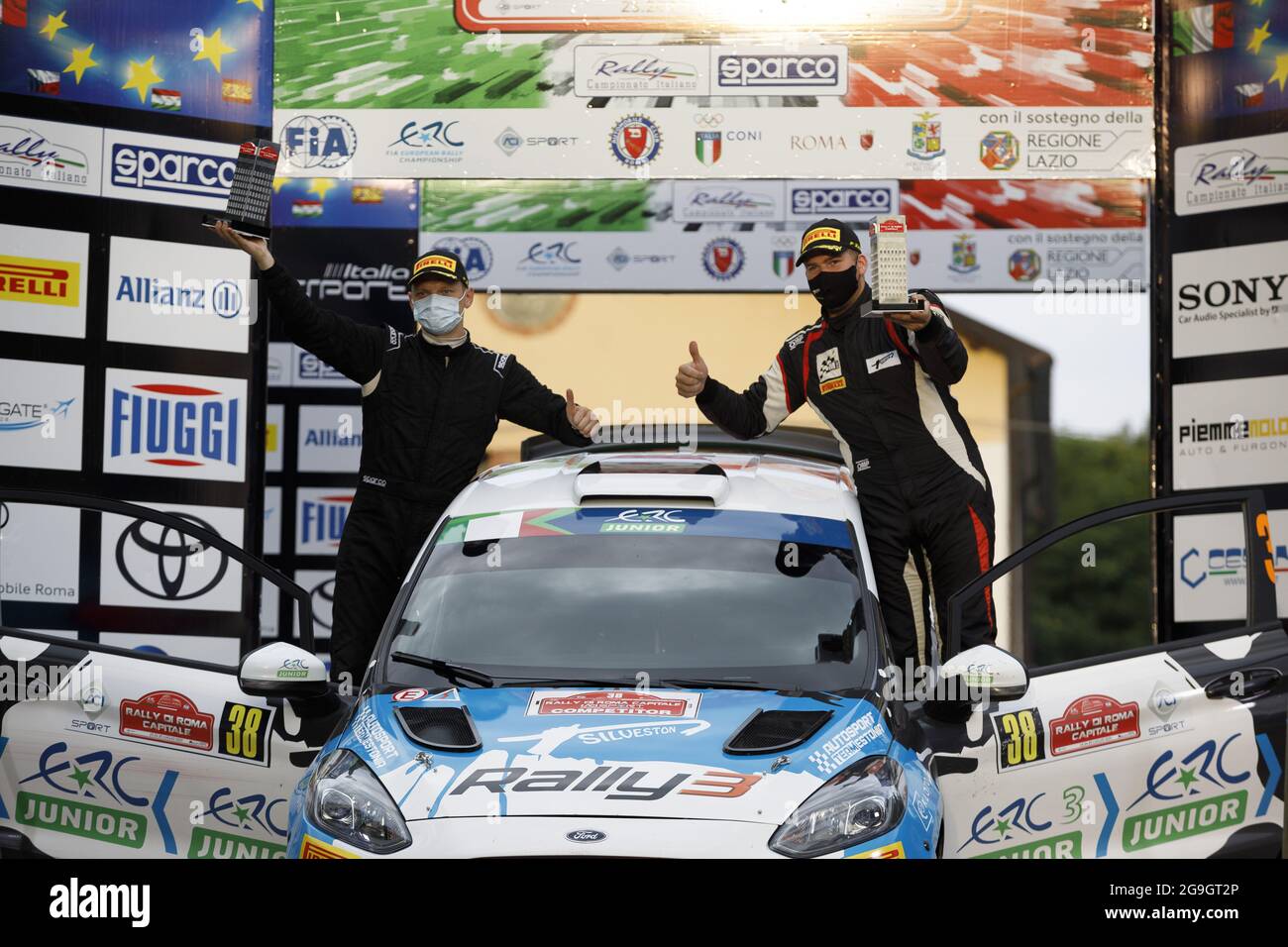 38 Ken TORN (EST), Timo TANIEL (EST), Ford Fiesta Rally3, M-Sport Poland, podiu during the 2021 FIA ERC Rally di Roma Capitale, 3rd round of the 2021 FIA European Rally Championship, from July 23 to 25, 2021 in Roma, Italy - Photo Gregory Lenormand / DPPI Stock Photo