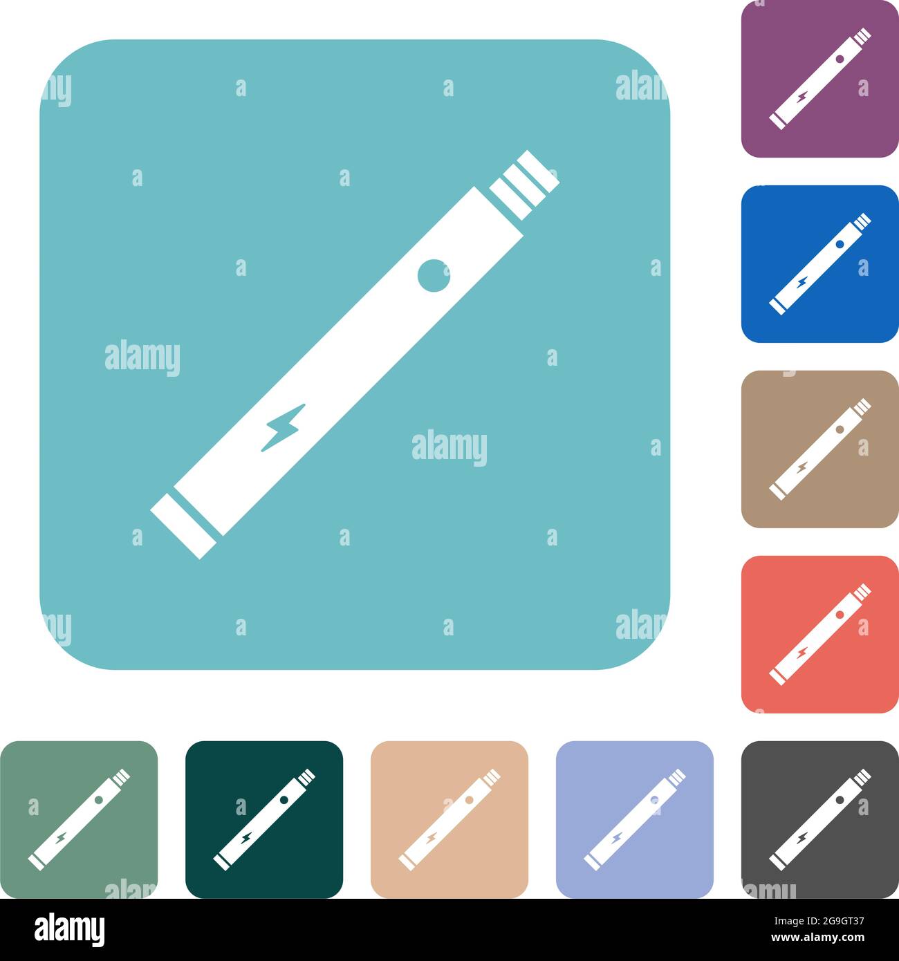 Electronic cigarette solid white flat icons on color rounded square backgrounds Stock Vector