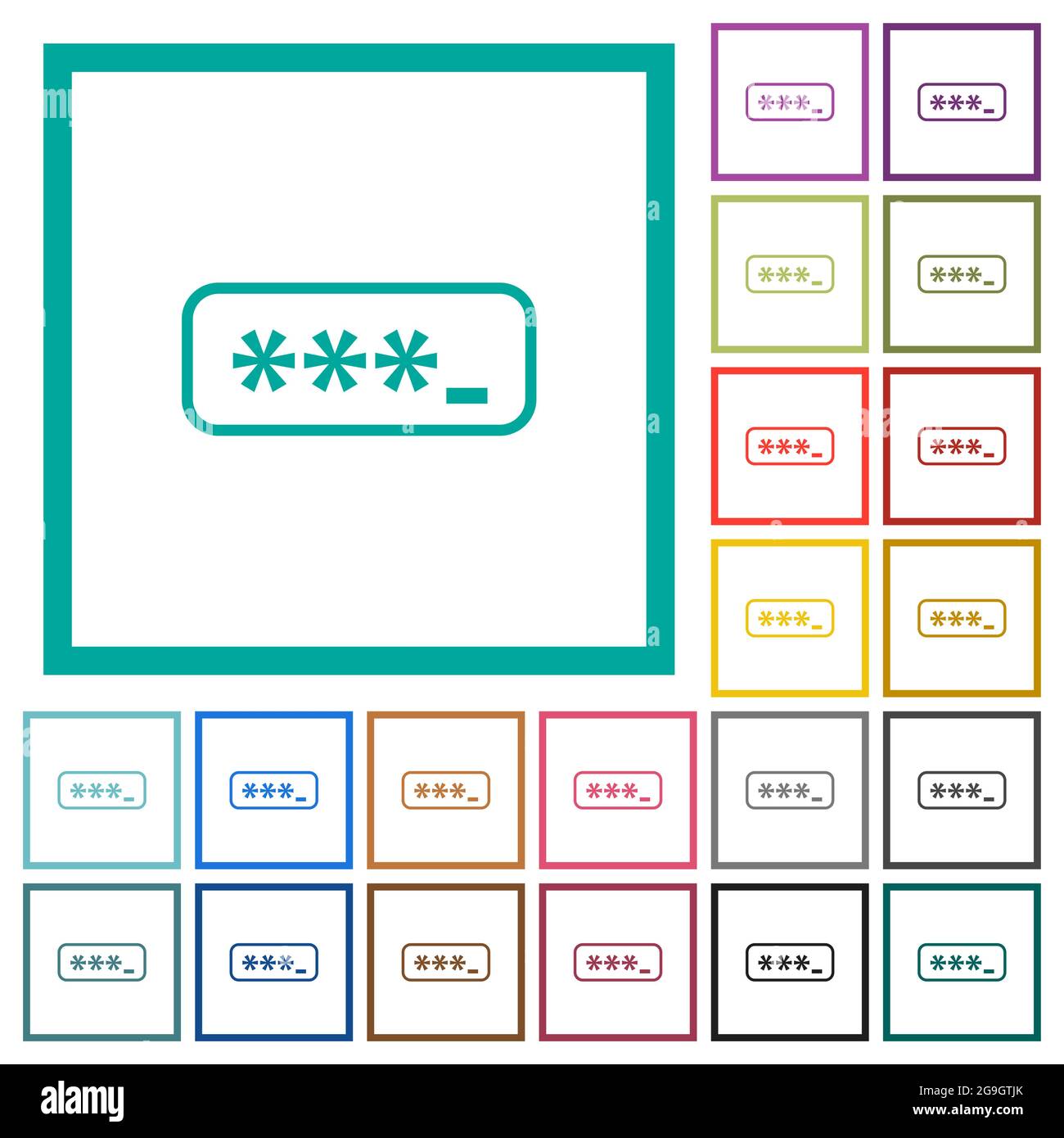 PIN code outline flat color icons with quadrant frames on white background Stock Vector
