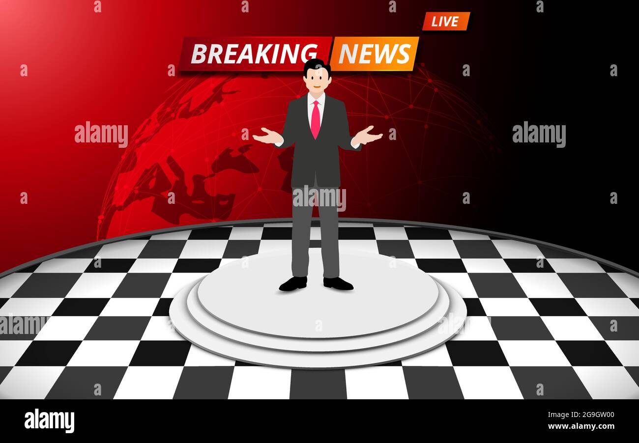 Broadcaster On The White Stand With Breaking News On The Red Earth On Lcd Background In The News Studio Room Stock Vector Image Art Alamy