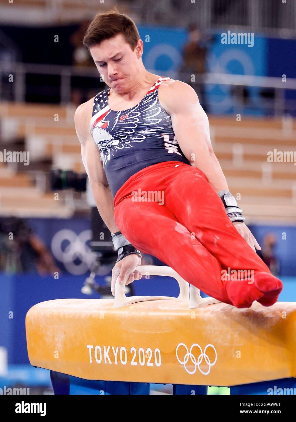 TOKYO, JAPAN - JULY 26: Brody Malone of USA competing on Men's Team Final during the Tokyo 2020 Olympic Games at the Ariake Gymnastics Centre on July 26, 2021 in Tokyo, Japan (Photo by Iris van den Broek/Orange Pictures) Stock Photo