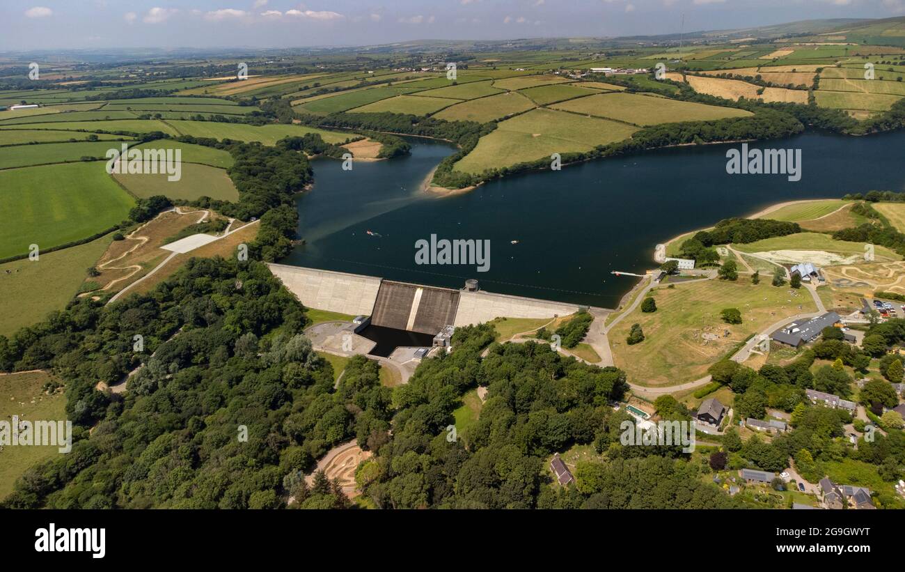 Aerial view of LlysyFran reservoir, Pembrokeshire, Wales Stock Photo