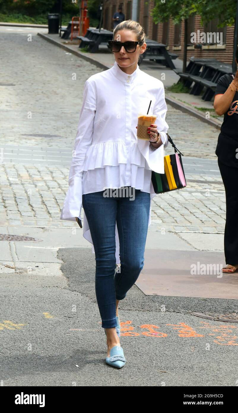 New York - NY - 20210601 Olivia Palermo looks gorgeous in skinny  jeanspaired with a pretty white blousewhile out getting an iced coffee.  -PICTURED: Olivia Palermo Jose Perez Stock Photo - Alamy