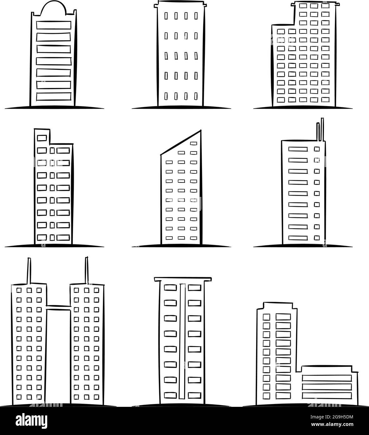 Set of Various type of Building. Drawing for Icon, Infographic design
