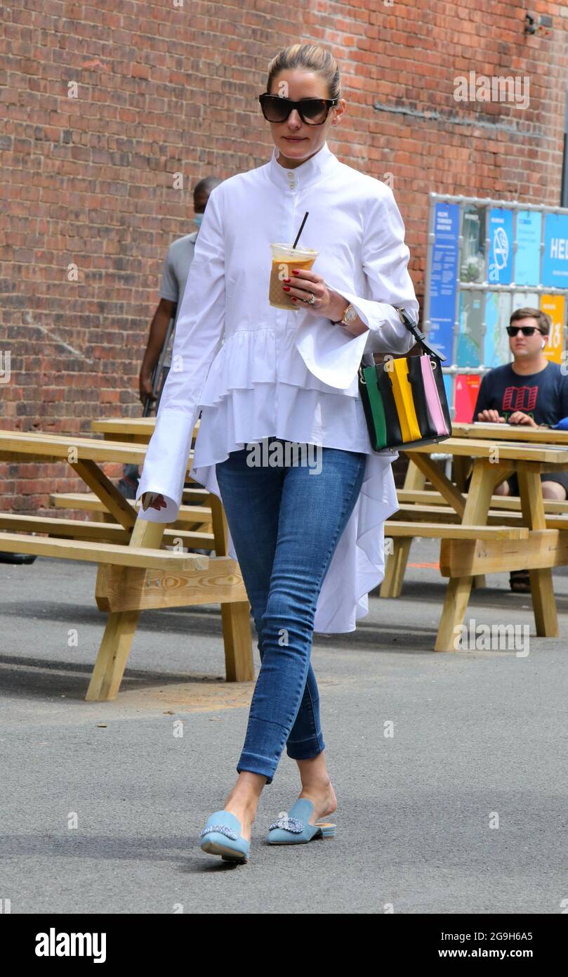 New York - NY - 20210601 Olivia Palermo looks gorgeous in skinny  jeanspaired with a pretty white blousewhile out getting an iced coffee.  -PICTURED: Olivia Palermo Jose Perez Stock Photo - Alamy